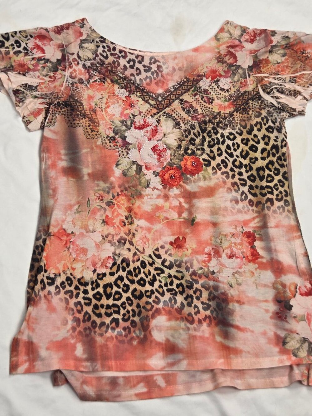 Laura Scott Peach/Pink Floral Tunic Womens Size L